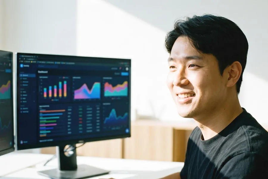 대시보드 화면을 보는 개발자