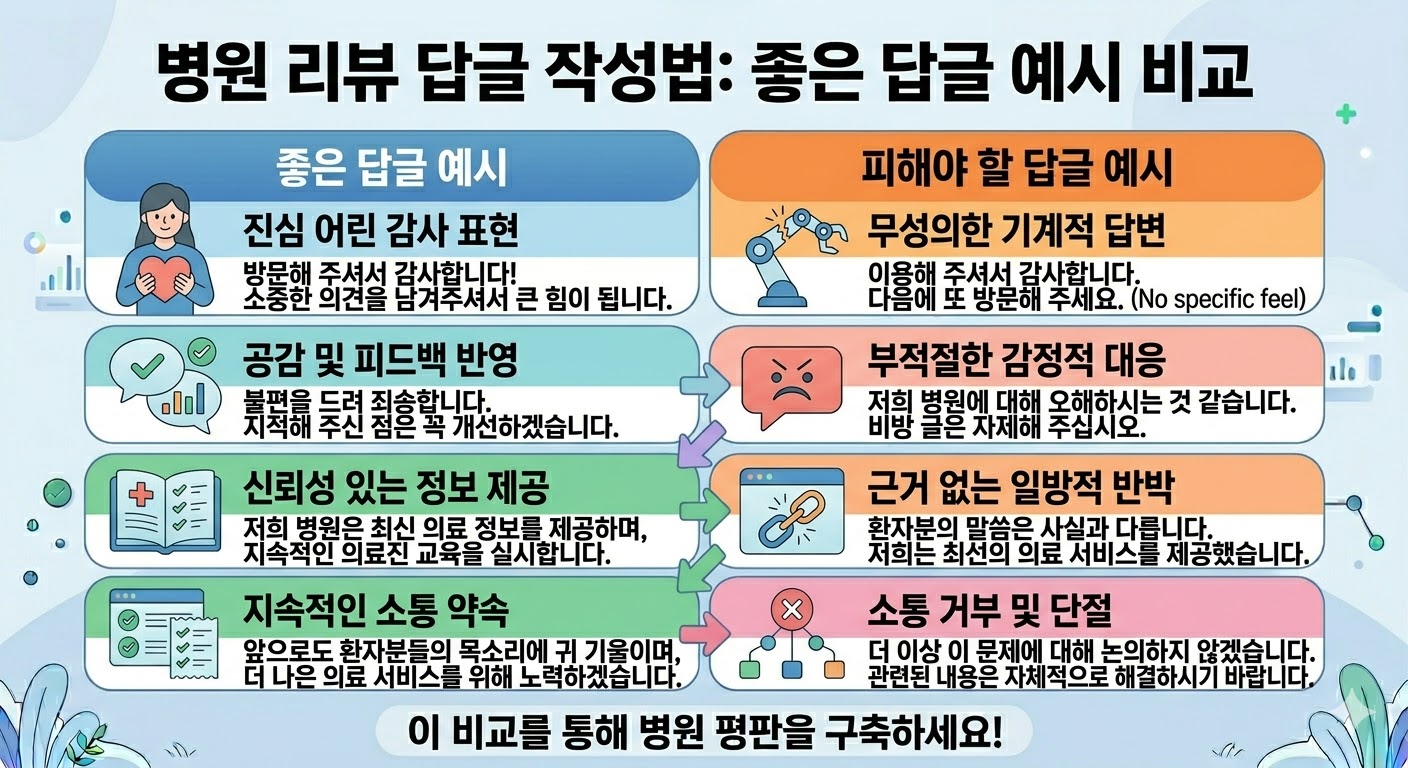 병원 리뷰 답글 작성법과 좋은 답글 예시 비교