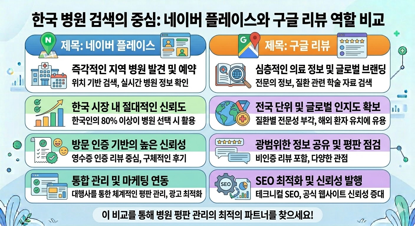 병원 리뷰 관리에서 네이버 플레이스와 구글 리뷰의 역할 비교